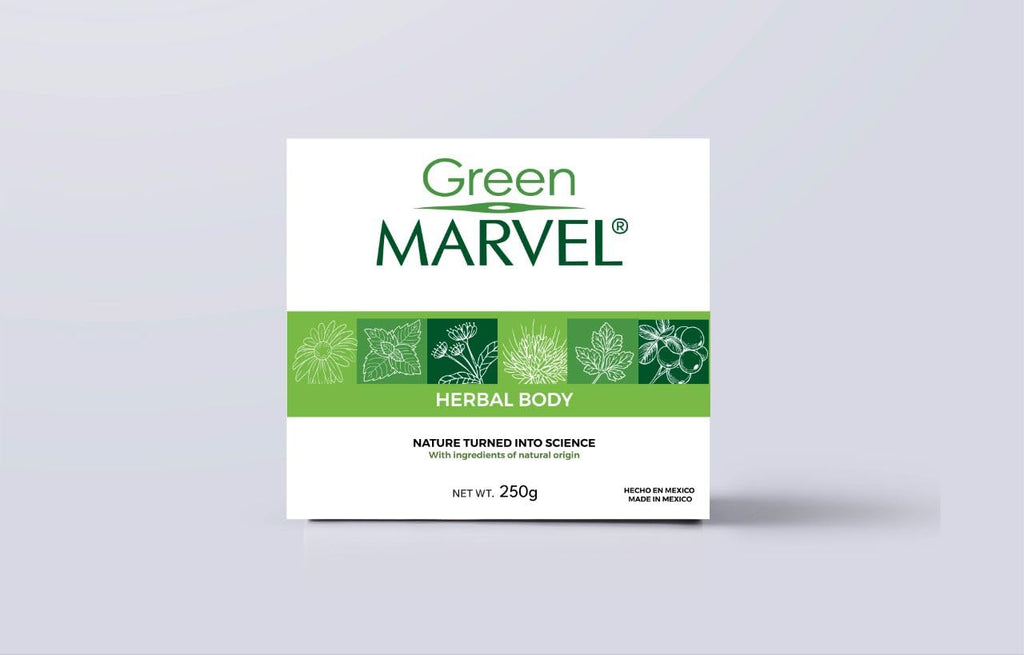 Green Marvel Herbal Body Balm - Natural Ingredients, Cooling Fresh Sensation, Fast Absorbing, Non-Greasy, Paraben-Free - 250g (Made in Mexico)
