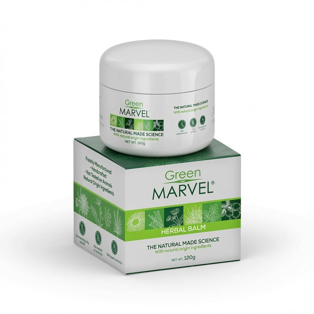 Green Marvel Herbal Body Balm - Natural Ingredients, Cooling Fresh Sensation, Fast Absorbing, Non-Greasy, Paraben-Free - 120g (Made in Mexico)