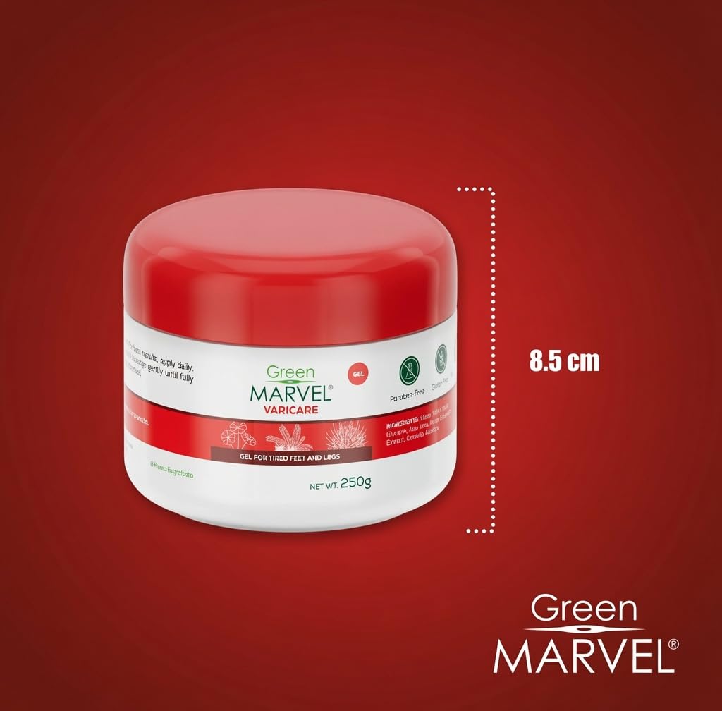 Green Marvel Varicare Gel for Tired Legs & Feet - Botanical Cooling Comfort Cream - Paraben-Free - 250g (Made in Mexico)