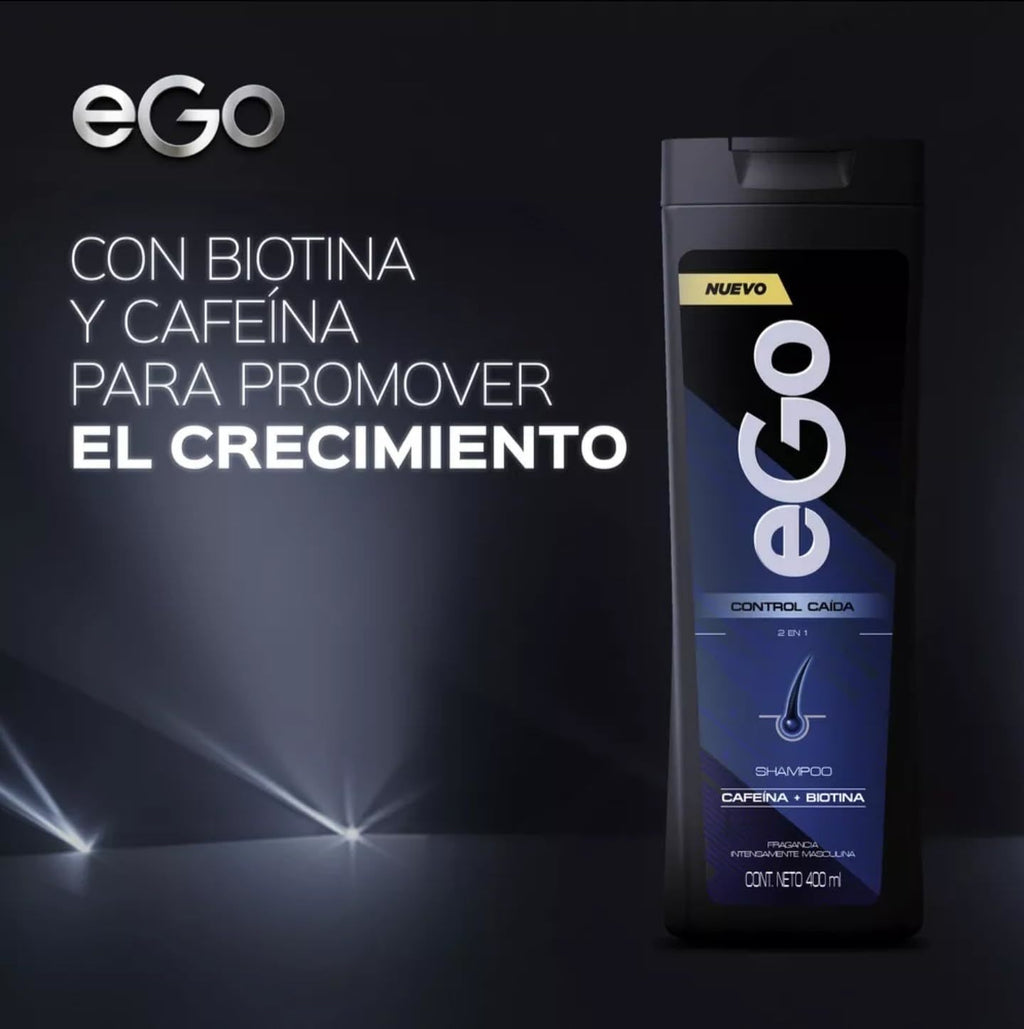 Botella de Shampoo con Cafeína y Biotina para el fortalecimiento desde la raíz.