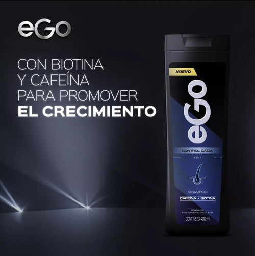 Botella de Shampoo con Cafeína y Biotina para el fortalecimiento desde la raíz.