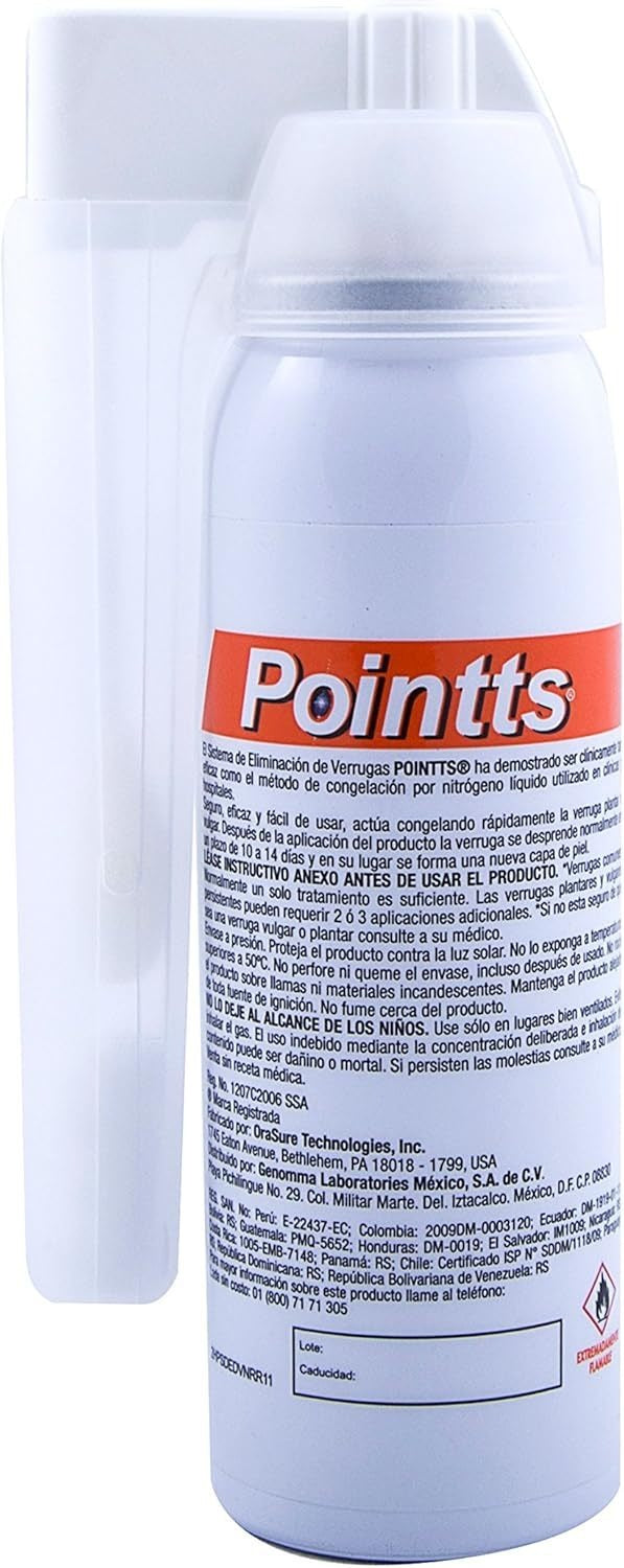POINTTS Sistema de Eliminación de Verrugas spray bottle and applicator.
