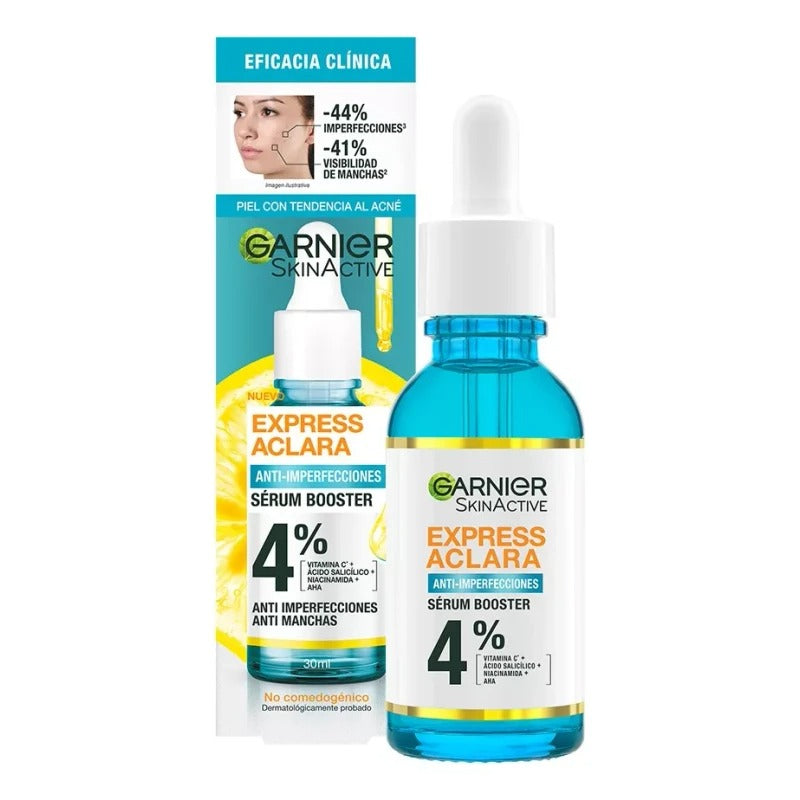 Garnier Skin Active Booster Serum Express Aclara bottle for dark spots.